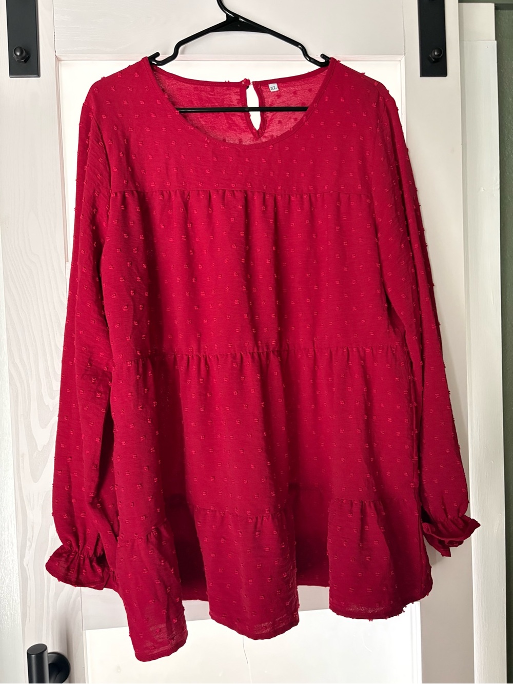 Textured Tiered Long-Sleeve Women's Blouse